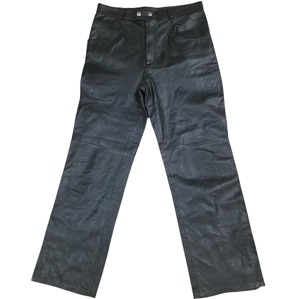 RIVET Women's 12 Black Leather‎ Pants Vintage 90s Grunge Goth Biker Straight Leg